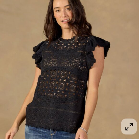 Sundance Alhambra Crochet Lace Top NEW in Black Petite Small - Picture 1 of 11